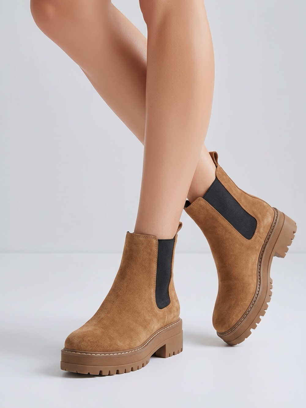 Marc Fisher Tan Suede Platform Chelsea Booties. Sz 8.5